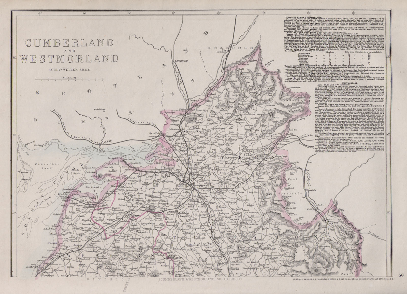 CUMBERLAND NORTH. Carlisle Solway Firth. County map. Railways. WELLER 1868